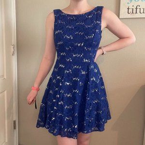 Royal Blue Sequined V Back Cocktail Dress